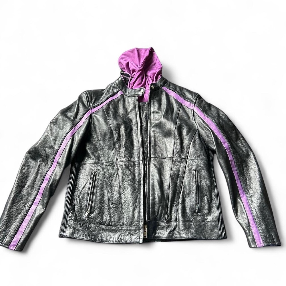 Unik premium Milwaukee Leather SH1951 women's black and purple striped leather m